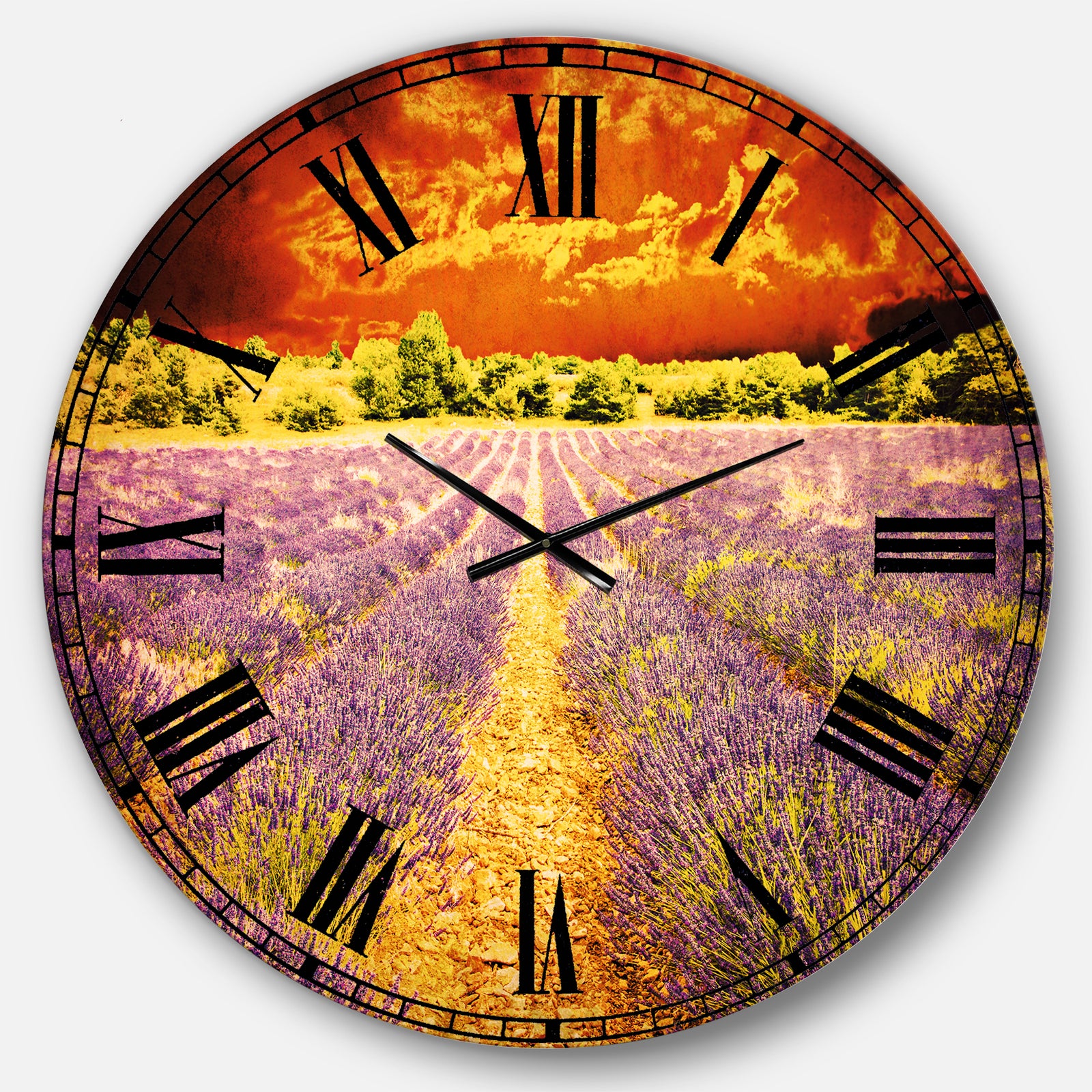 Beautiful Lavender Field and Sunset - Floral Large Wall CLock