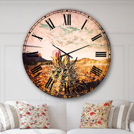 Cactus under Cloudy Sky - Floral Wall CLock