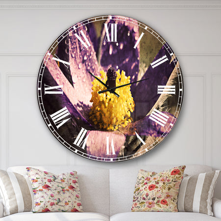 Purple Flower with Yellow Stigma - Floral Large Wall CLock