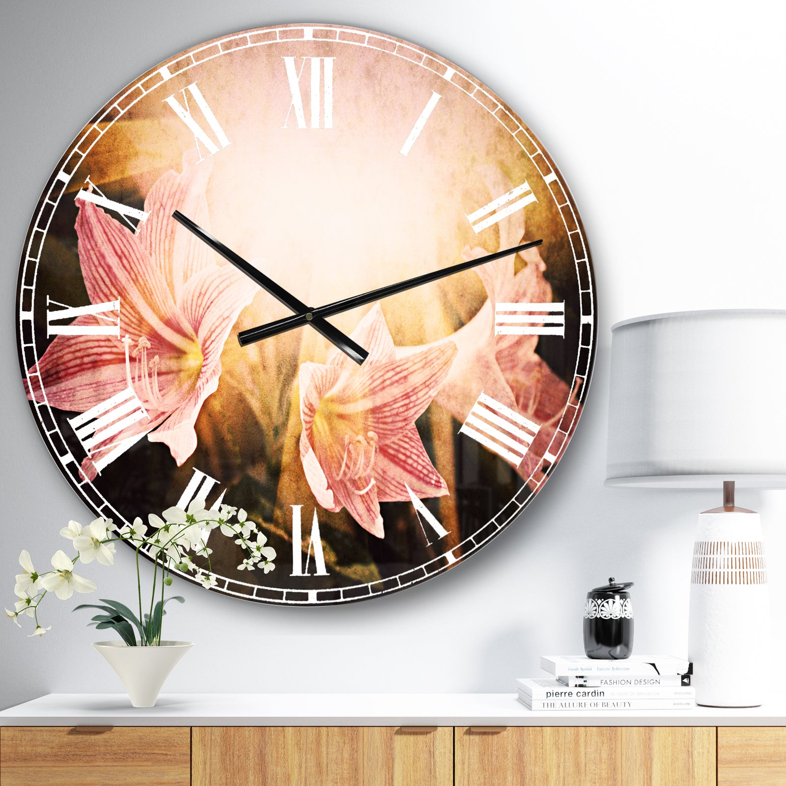 Large Pink Flowers with Sunlight - Flower Large Wall CLock
