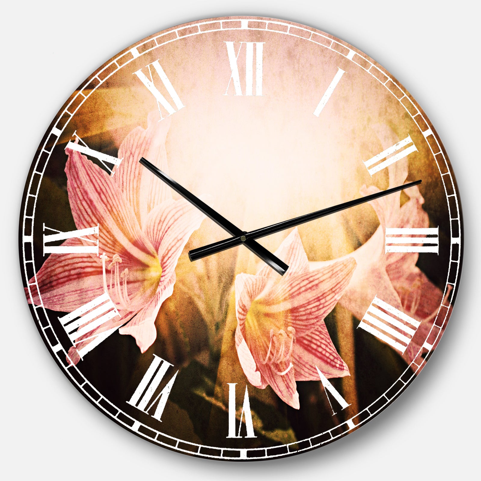 Large Pink Flowers with Sunlight - Flower Large Wall CLock