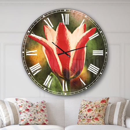 Large Tulips on Green Background - Flower Large Wall CLock