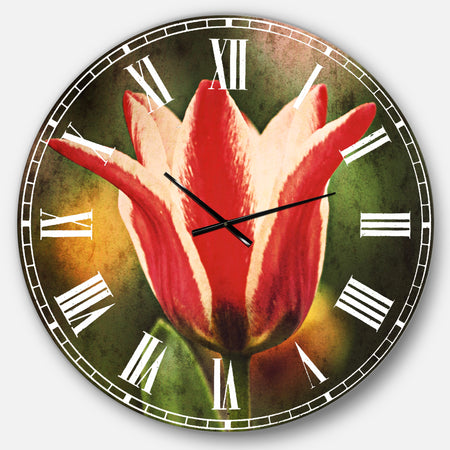 Large Tulips on Green Background - Flower Large Wall CLock