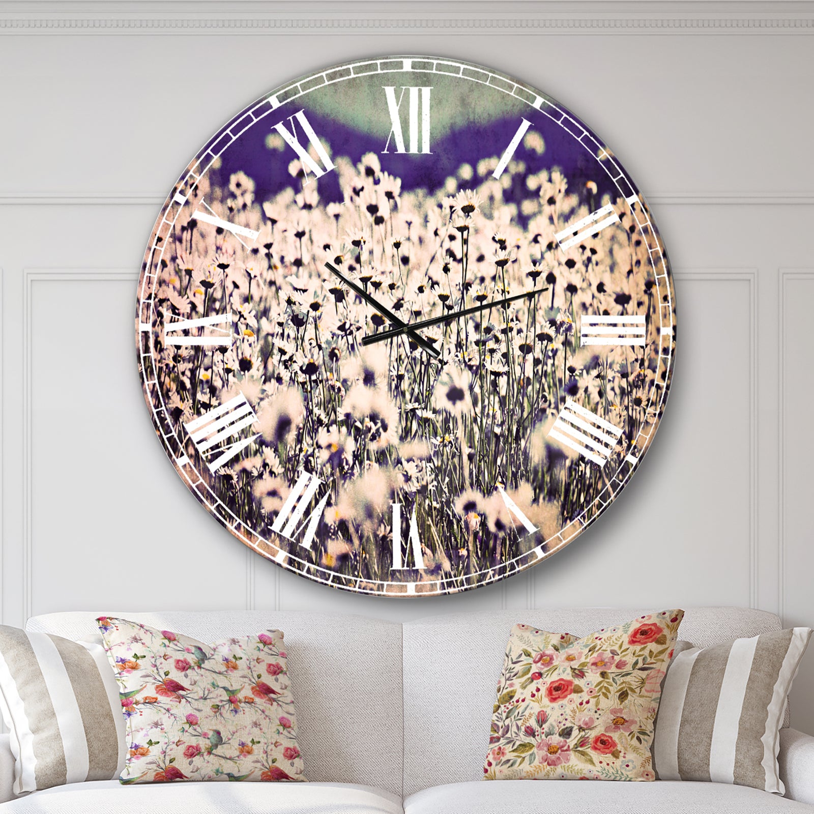 Amazing Light Blue Chamomile Blossom - Flower Large Wall CLock