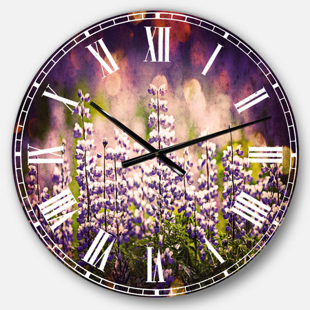 Blue Lupin Flowers on Blue Background - Flower Large Wall CLock