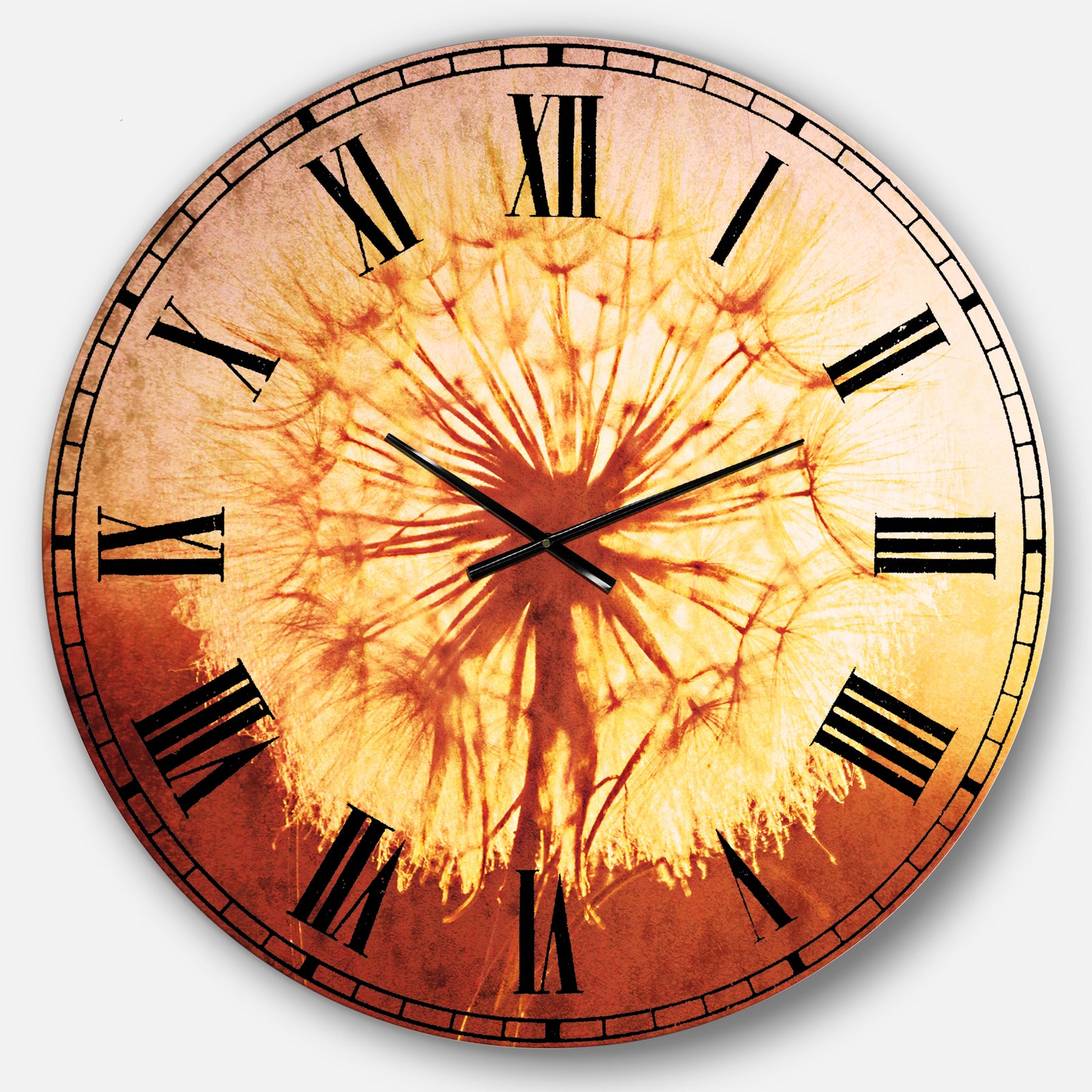 Blossom Dandelion Flower on Brown - Flower Large Wall CLock