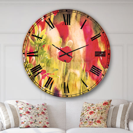 Red Poppies on Green Background - Flower Wall CLock