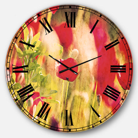 Red Poppies on Green Background - Flower Wall CLock