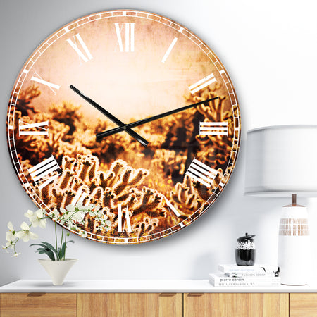 Cactus Plants in Saguaro National Park - Floral Large Wall CLock