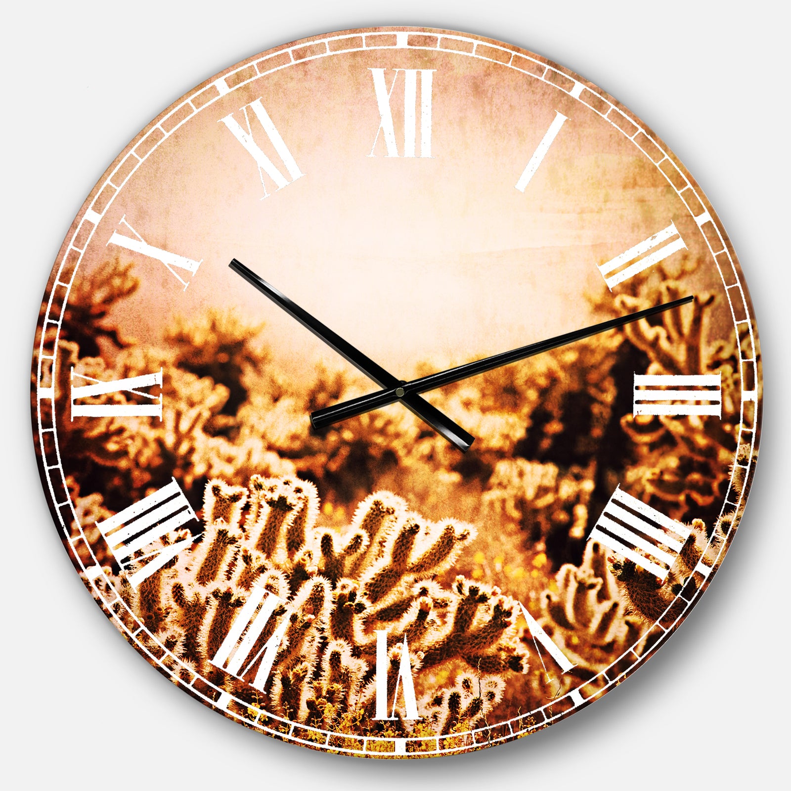 Cactus Plants in Saguaro National Park - Floral Large Wall CLock