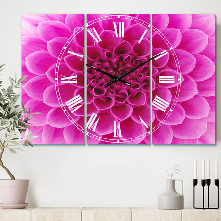 Large Pink Flower and Petals - Cottage 3 Panels Oversized Wall CLock