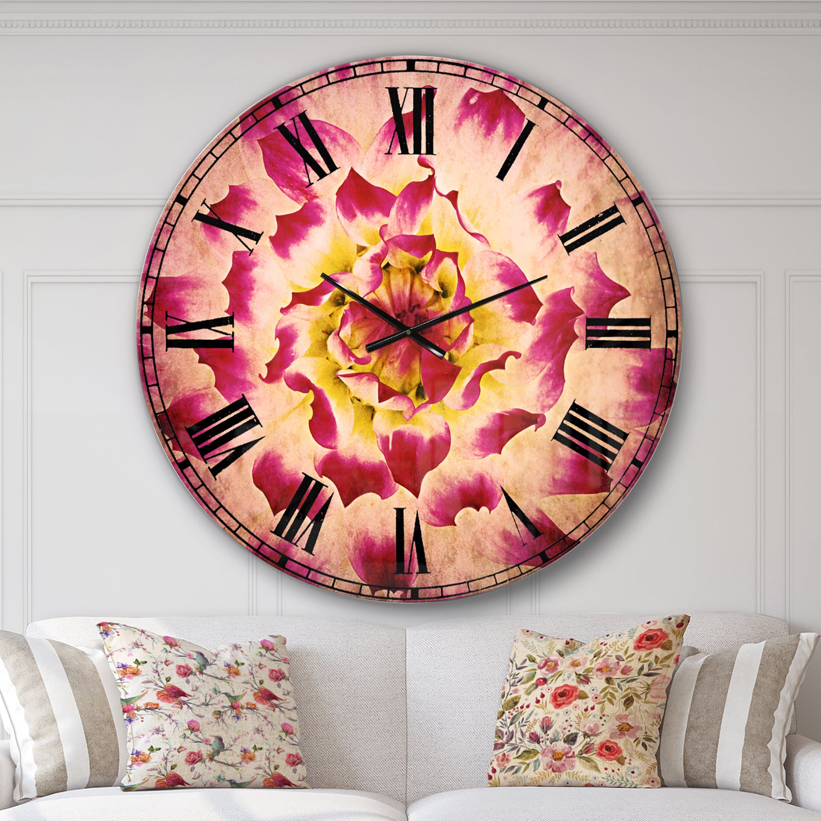 Smooth White Rose Flower Petals - Floral Large Wall CLock