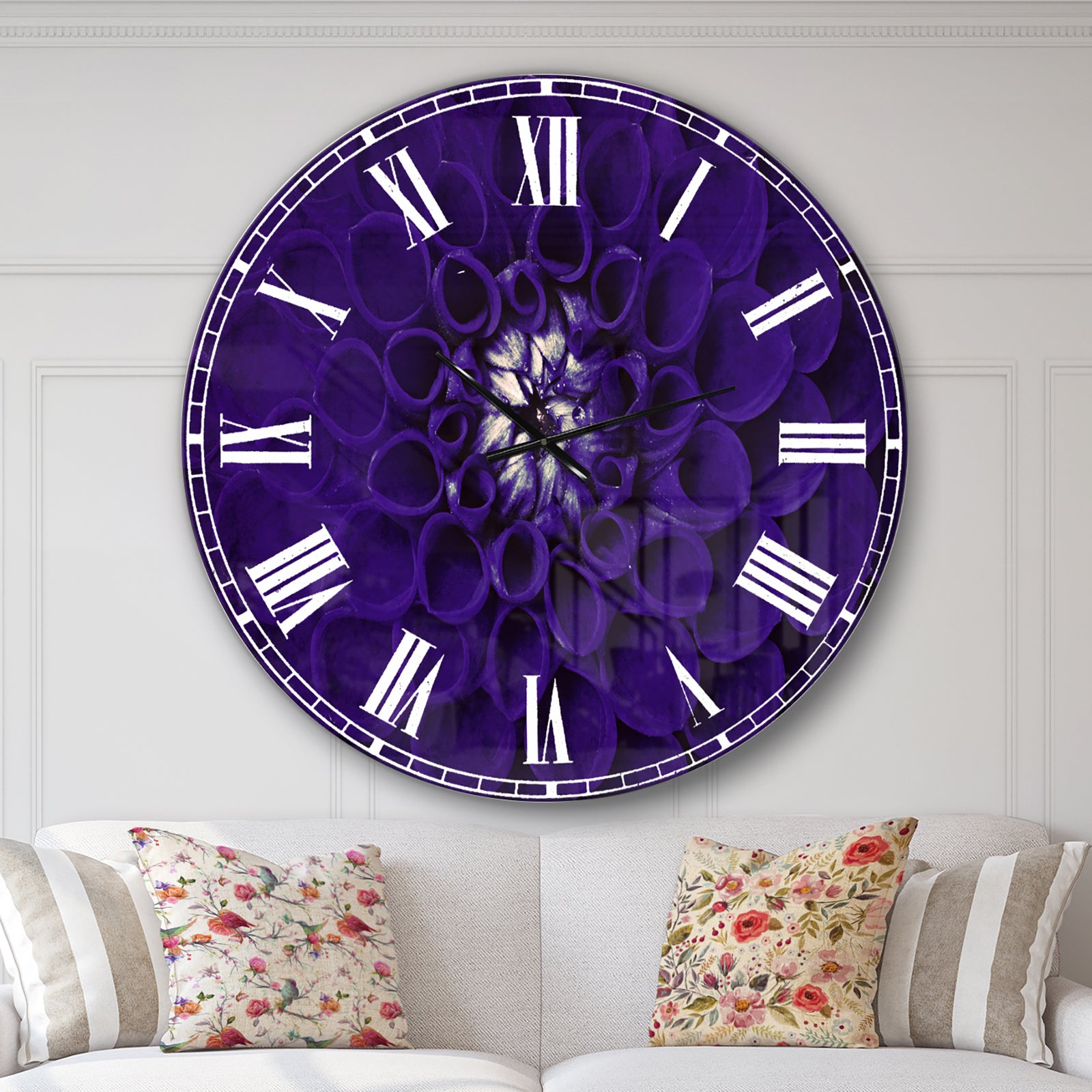 Abstract Blue Flower Design - Oversized Floral Wall CLock