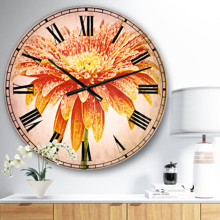 Large Orange Gerbera on White - Floral Large Wall CLock