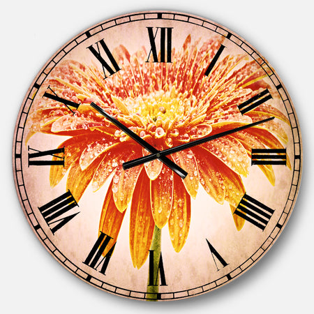 Large Orange Gerbera on White - Floral Large Wall CLock