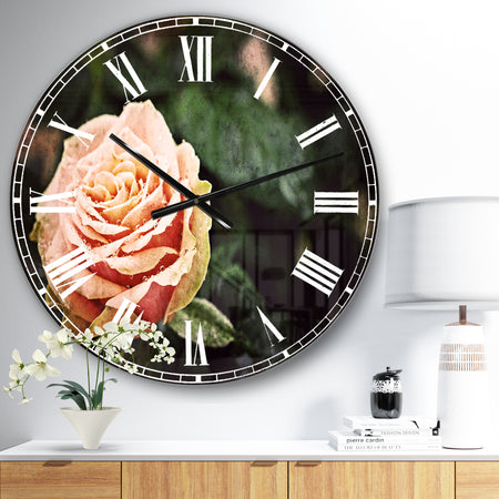 Red and Orange Rose Flower Close Up - Floral Large Wall CLock