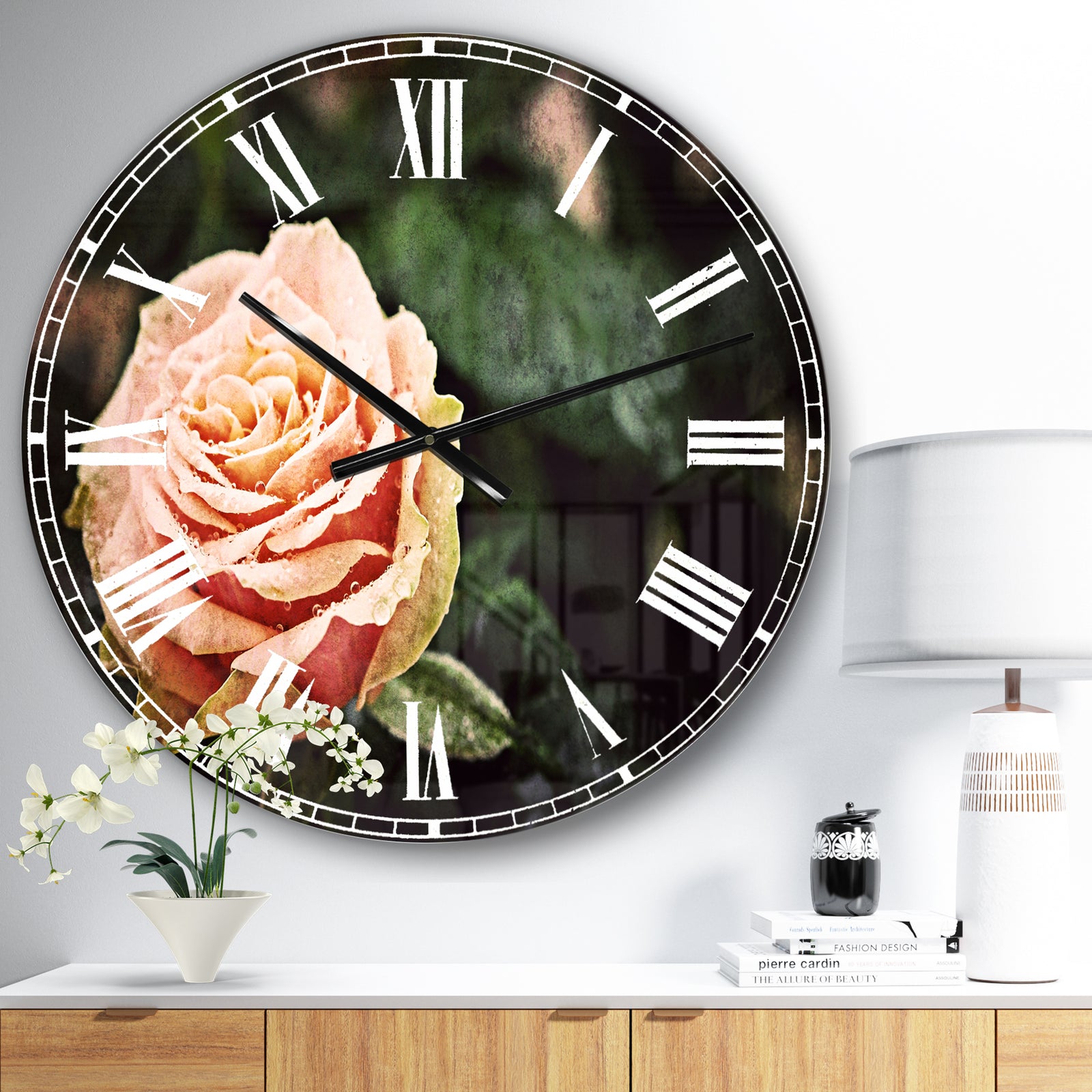 Red and Orange Rose Flower Close Up - Floral Large Wall CLock