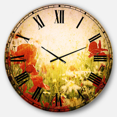 Grunge Background with Red Poppies - Floral Large Wall CLock