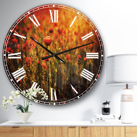 Dense Poppy Field At Sunset - Floral Large Wall CLock