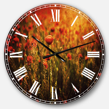 Dense Poppy Field At Sunset - Floral Large Wall CLock