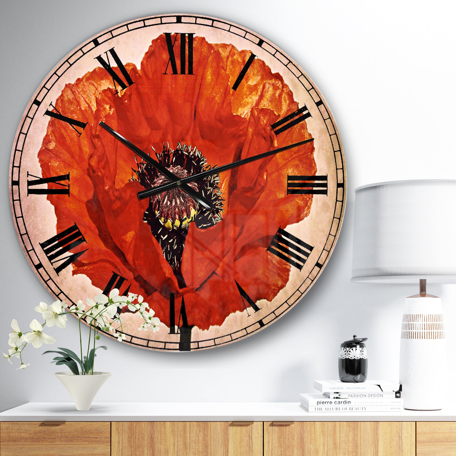 Red Poppy Blossom Close Up - Floral Oversized Wall CLock