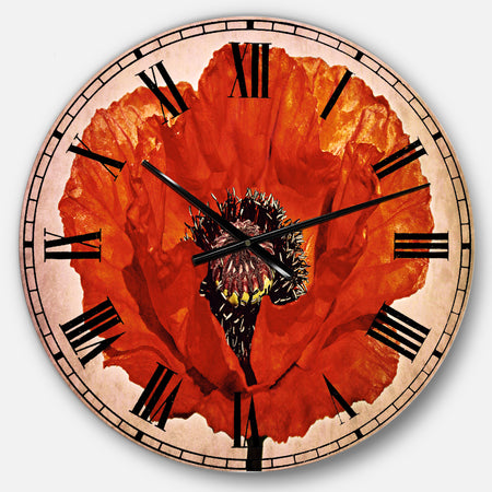 Red Poppy Blossom Close Up - Floral Oversized Wall CLock
