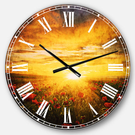 Bright New Day over Poppy Fields - Floral Large Wall CLock