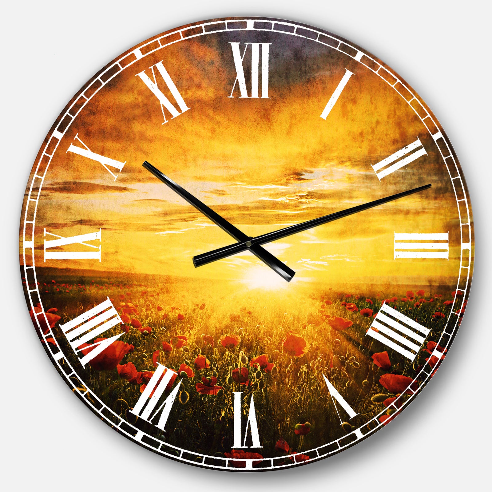 Bright New Day over Poppy Fields - Floral Large Wall CLock