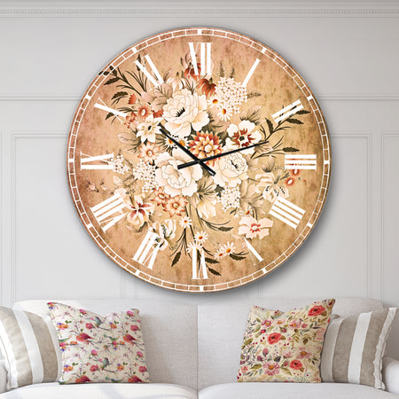 White and Yellow Floral Pattern - Floral Large Wall CLock