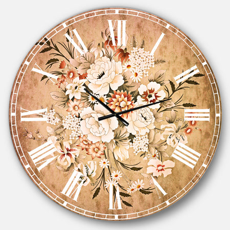 White and Yellow Floral Pattern - Floral Large Wall CLock