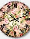 Pink Flower Pattern on White - Floral Wall CLock