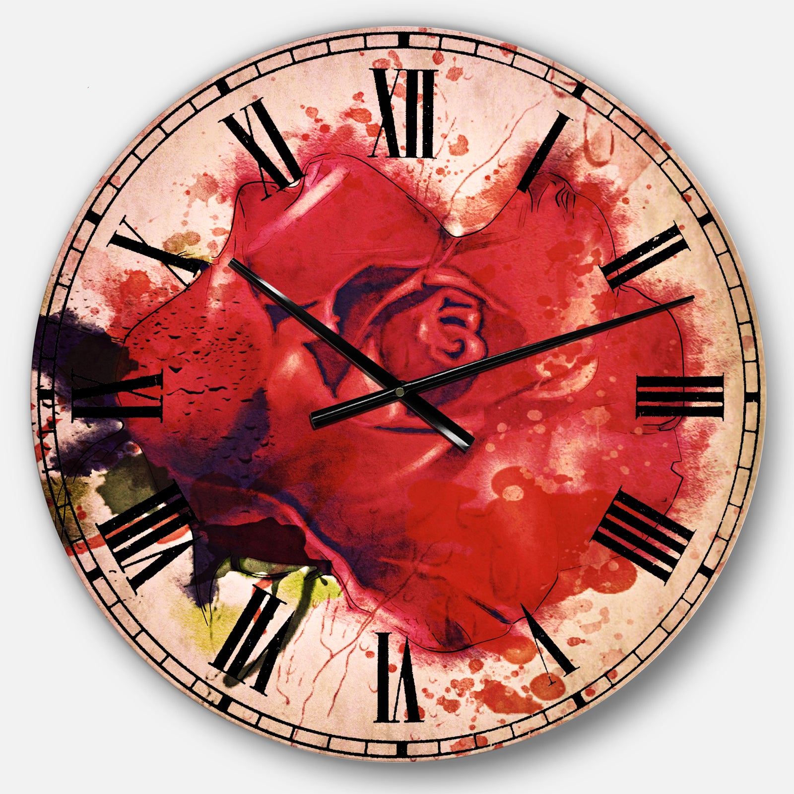 Beautiful Bright Red Rose - Floral Wall CLock