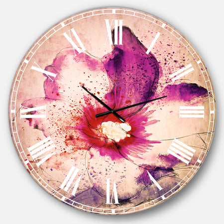 Beautiful Pink Flower Watercolor - Floral Large Wall CLock