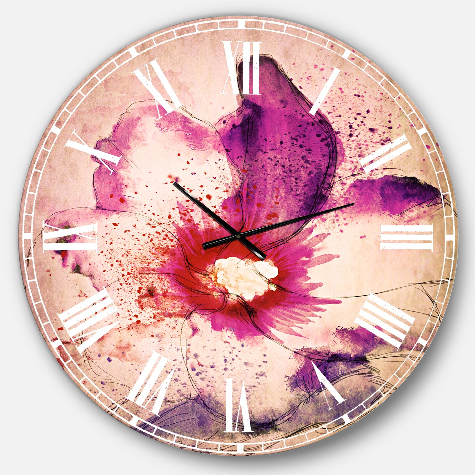 Beautiful Pink Flower Watercolor - Floral Large Wall CLock