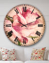 Pink Rose Drawing Watercolor - Floral Large Wall CLock