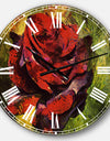 Red Rose Illustration on Green - Floral Wall CLock