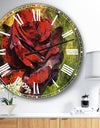 Red Rose Illustration on Green - Floral Wall CLock