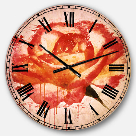 Red Rose Hand drawn with Splashes - Floral Large Wall CLock