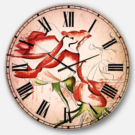 Fantastic Red Roses Watercolor - Floral Wall CLock
