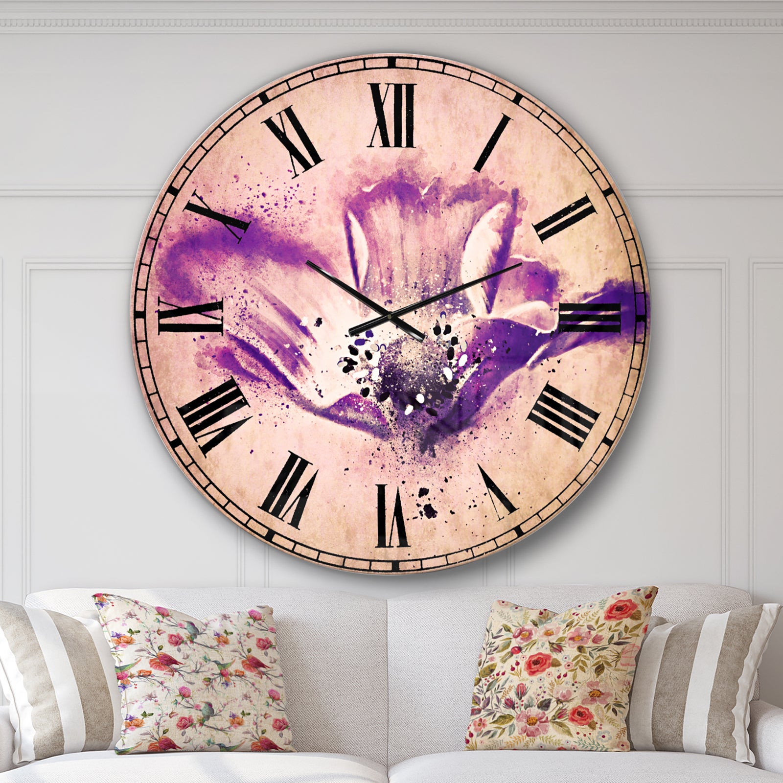 Stylized Watercolor Poppy Flower - Floral Large Wall CLock