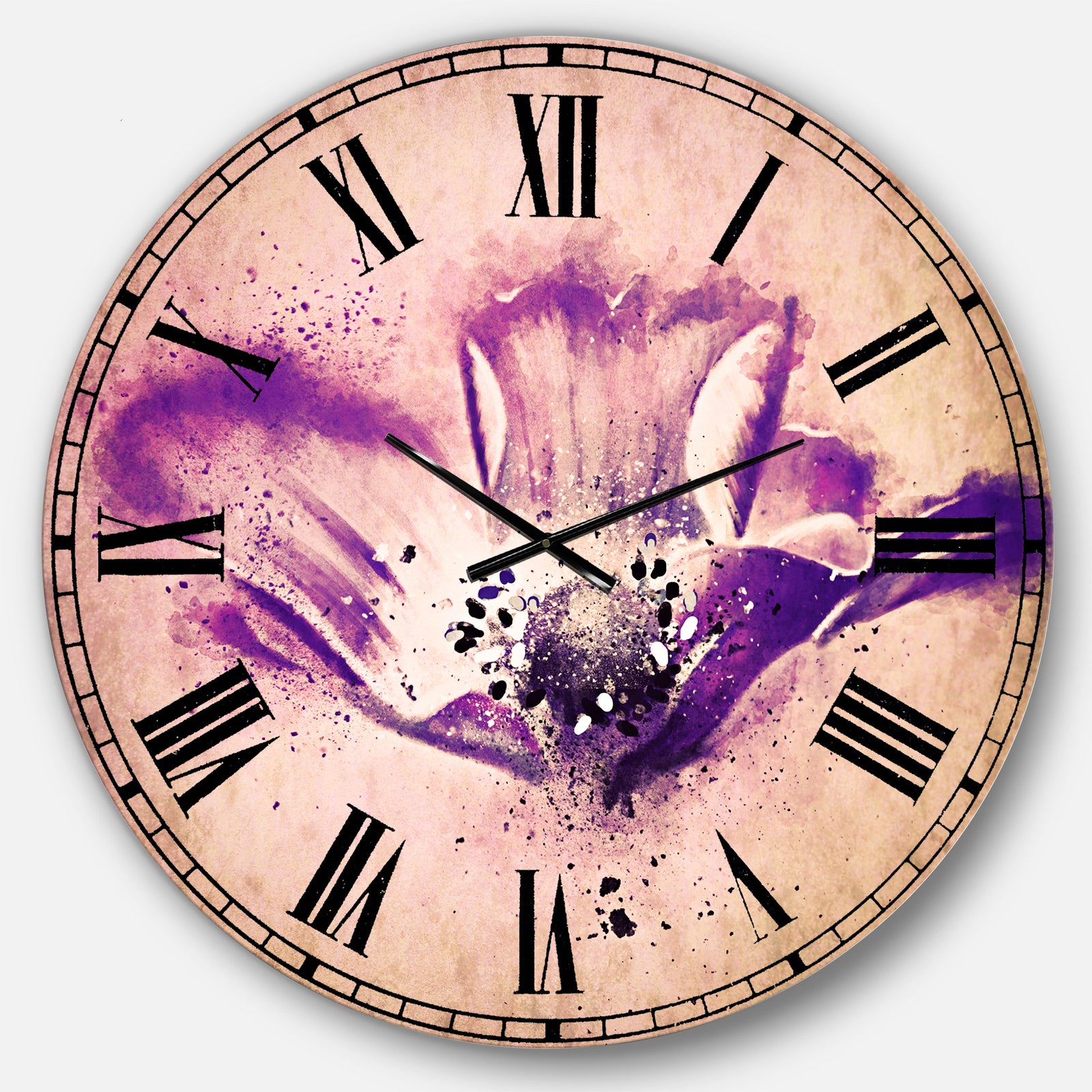 Stylized Watercolor Poppy Flower - Floral Large Wall CLock