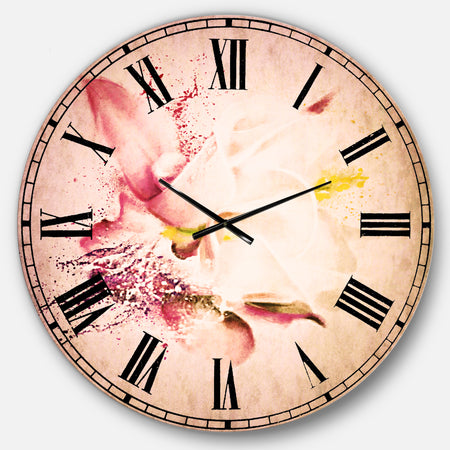 Pink Rose Watercolor Illustration - Floral Wall CLock