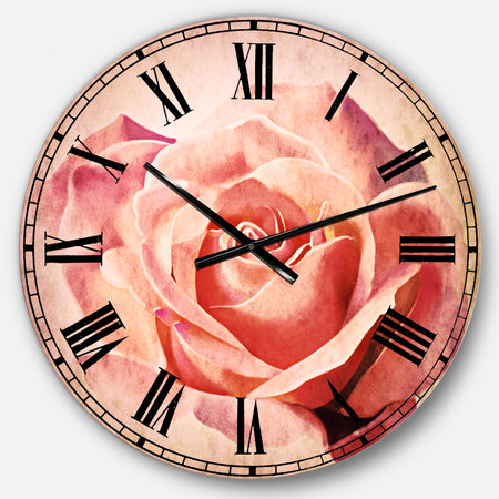 Pink Rose Sketch on White Background - Flowers Wall CLock