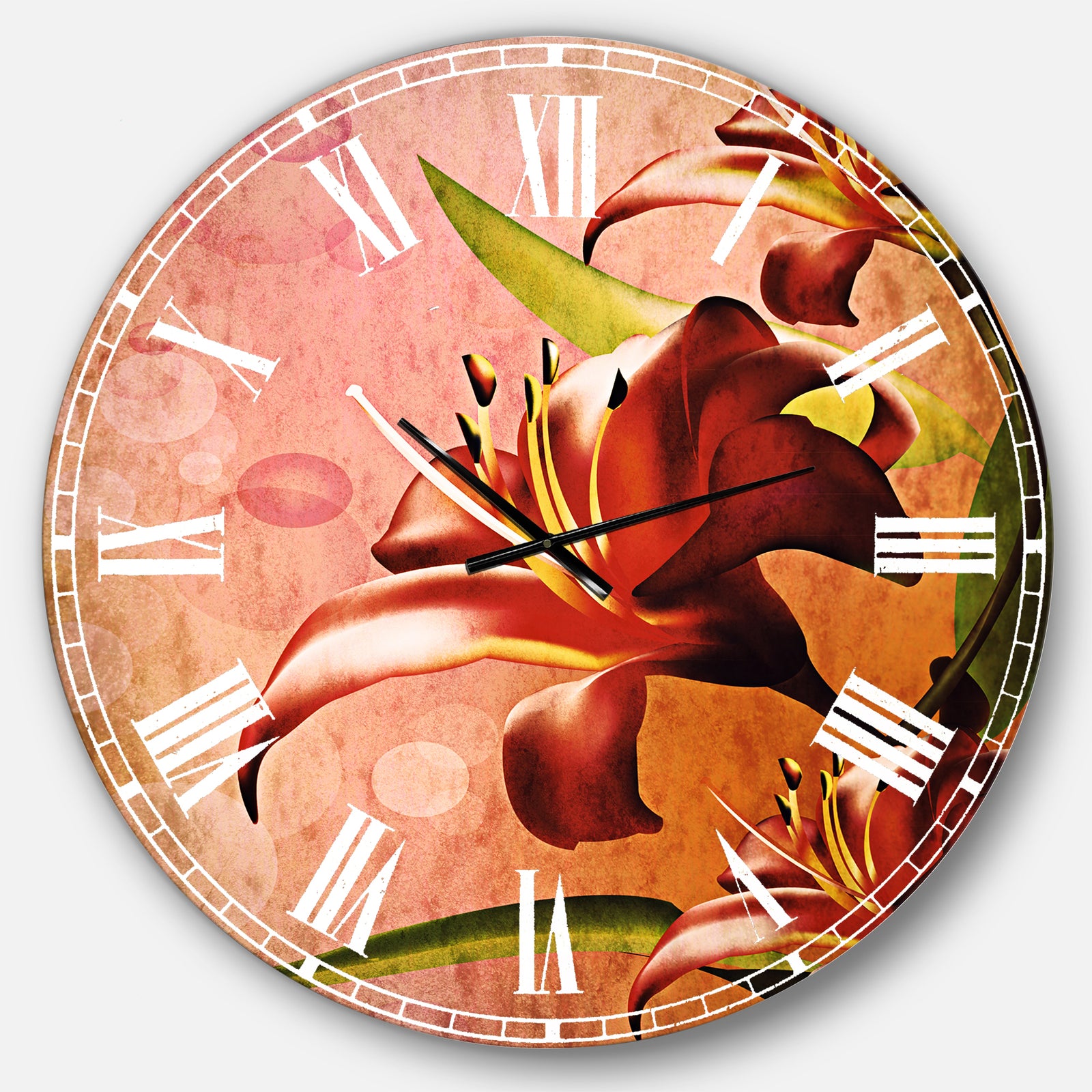 Beautiful Vector Flower on Pink - Flowers Large Wall CLock
