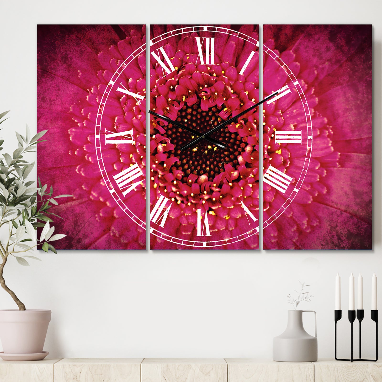 Macro Photo of Gerbera Flower - Cottage 3 Panels Oversized Wall CLock