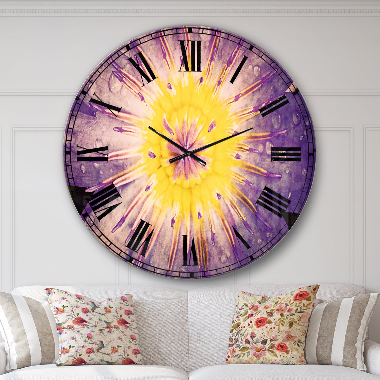 Blooming Violet Lotus Close up - Oversized Floral Wall CLock