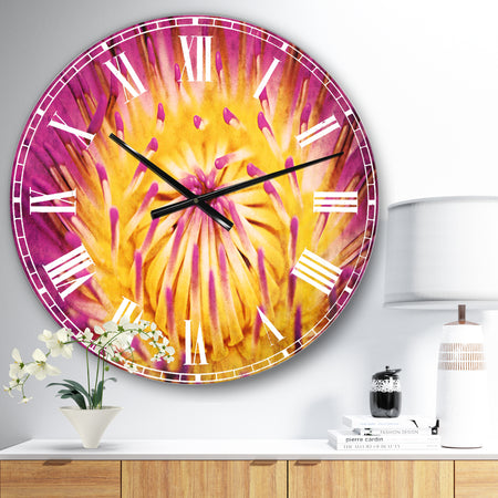 Pink Yellow Abstract Lotus Flower - Flowers Large Wall CLock