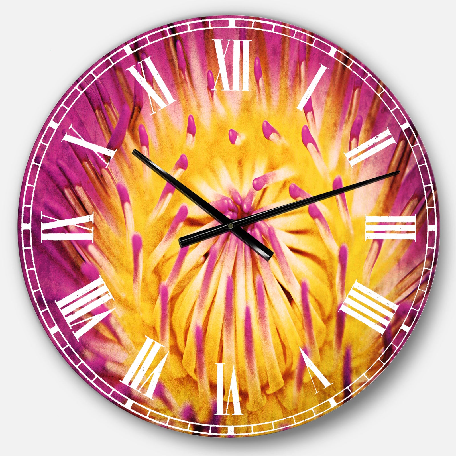 Pink Yellow Abstract Lotus Flower - Flowers Large Wall CLock