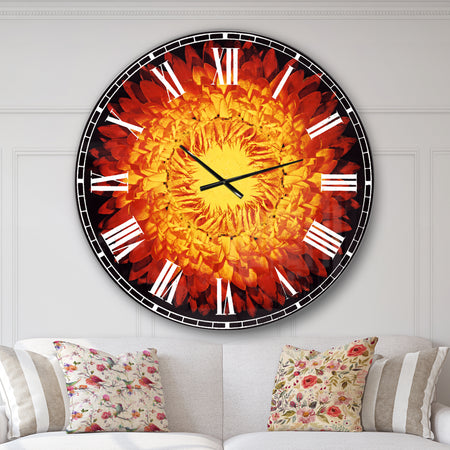 Everlasting Straw Flower on Black - Oversized Floral Wall CLock