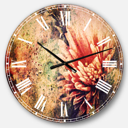 Grunge Art with Flower and Splashes - Flower Wall CLock